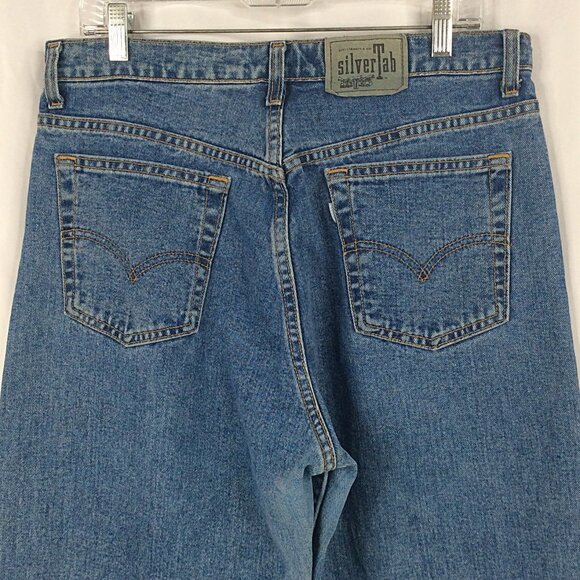 VTG Levis Silvertab Wide Leg Jeans Womens 14 Baggy Skate Y2K 90s Frayed Hem - Picture 5 of 7